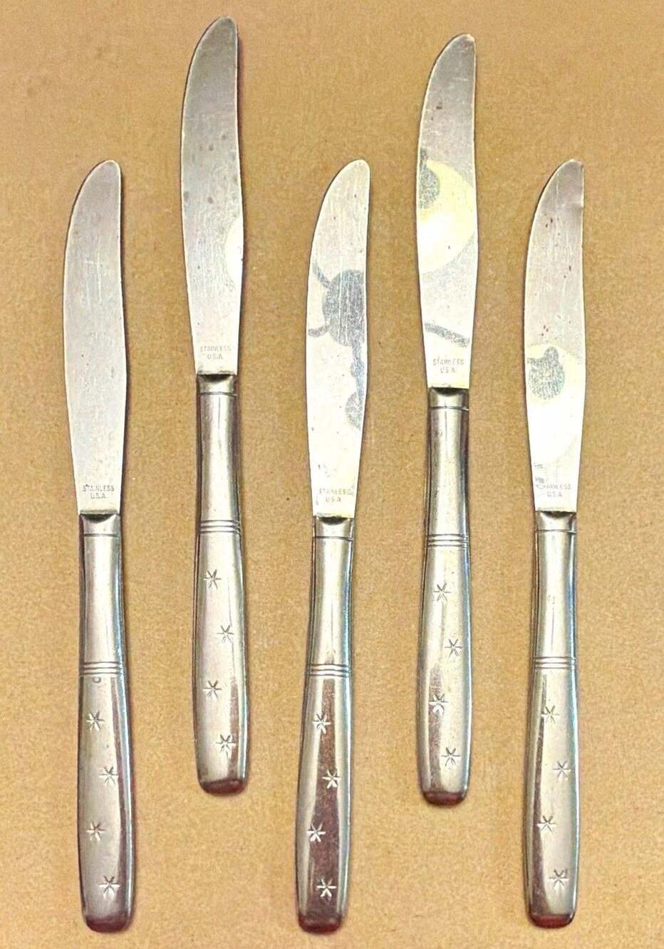 5-pc Washington Forge Starflyte Dinner Knives Stainless Steel Flat Handle VTG